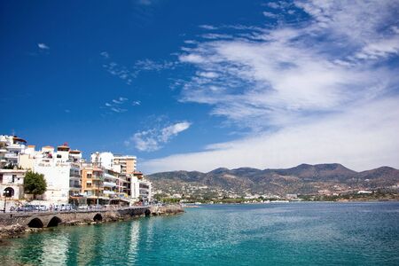 The embankment of old town Agios Nikolaos, Crete, Greeceの写真素材