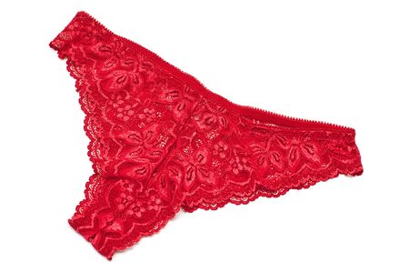 Sexy lingerie lacy red panties isolated on whiteの写真素材
