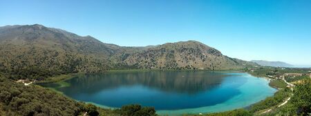 Panoramic view of Lake Kournas, Crete, Greeceの写真素材