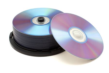 Stack of dvds isolated on white backgroundの写真素材