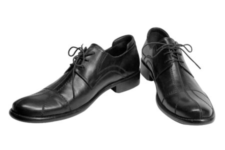 Stylish black shoes isolated on a white backgroundの写真素材