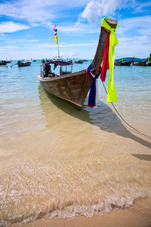 Longtail boat on the beach, Krabi province, Thailandの写真素材
