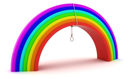 Suicide loop hanging on the rainbowの写真素材