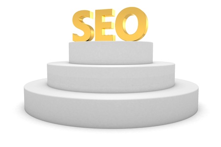 Gold letters SEO on the pedestal isolated on the white backgroundの写真素材