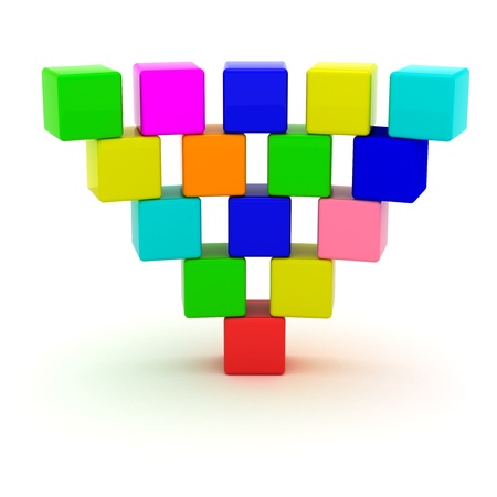 Inverted pyramid from toy cubes isolated on the white backgroundの写真素材
