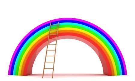 3d rainbow and ladder isolated on the white backgroundの写真素材