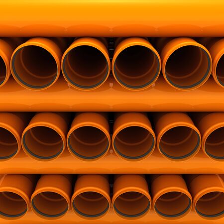 Stack of brown drain pipesの写真素材