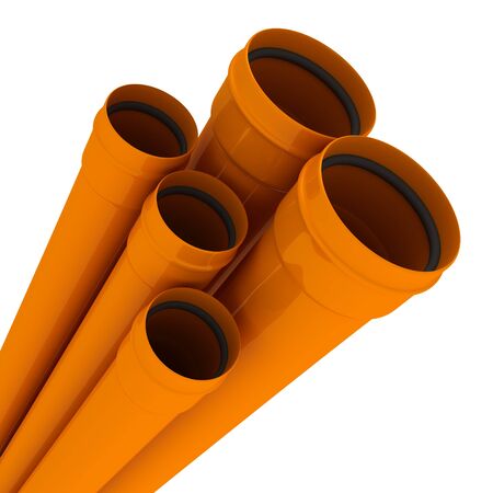 Some orange drain pipes isolated on whiteの写真素材