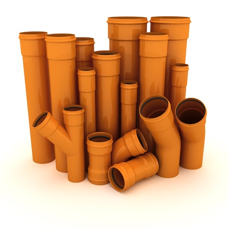 Set of brown drain pipes isolated on whiteの写真素材