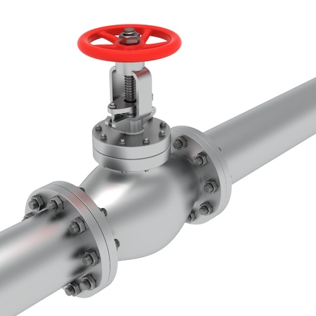 Pipe with red valve isolated on the white backgroundの写真素材