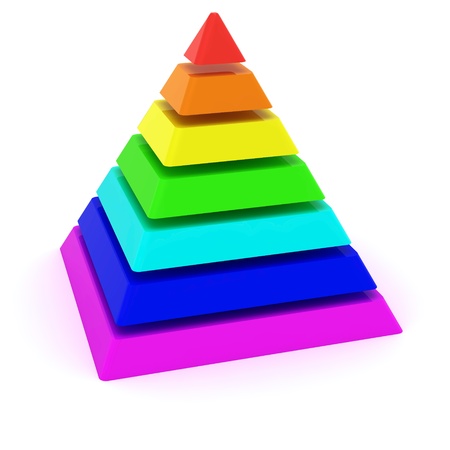 Layered multicolored pyramid isolated on the white background の写真素材