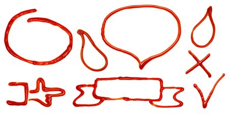 Design elements made of ketchup, isolated on a white backgroundの写真素材