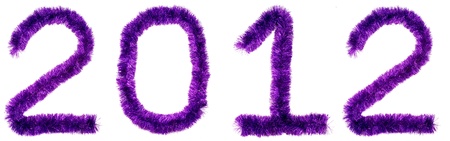 The text "2012" made of violet tinselの写真素材