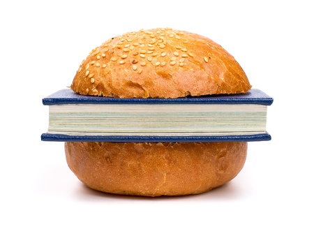 Sandwich with a book isolated on a white backgroundの写真素材