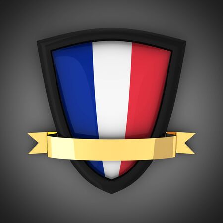 The shield in the colors of the flag of France and gold ribbonの写真素材