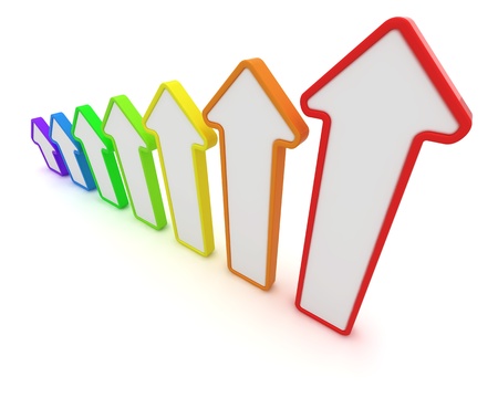 Seven arrows of rainbow colors isolated on the white backgroundの写真素材