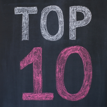 Word "Top 10'' written by a chalk on a blackboardの写真素材
