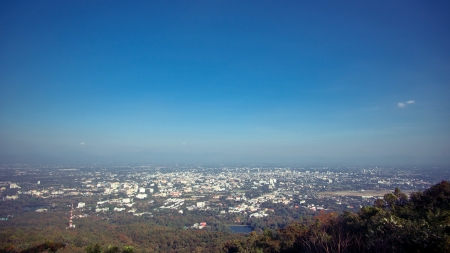 View of Chiang Mai city from viewpoint on Doi Suthep, Northern Thailandの写真素材