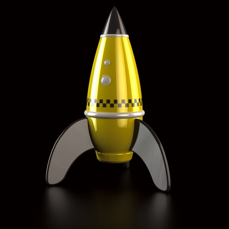 Yellow rocket taxi on the black background, 3d computer graphicの写真素材