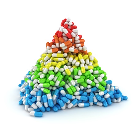 Medical pyramid made from multicolored layers of capsulesの写真素材