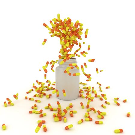 Explosion of yellow pillsの写真素材