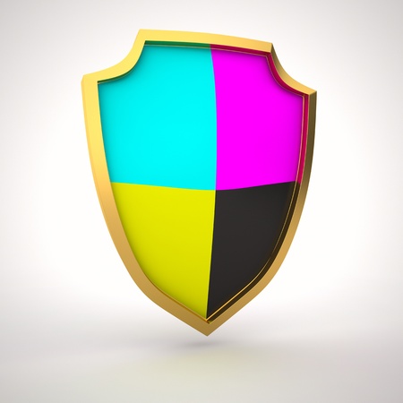 Shield painted with cmyk colorsの写真素材