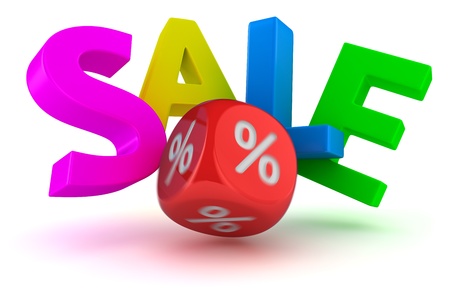 Big letters "Sale" falling from impact of diceの写真素材