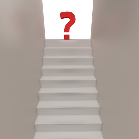 Red question mark on the top of staircaseの写真素材