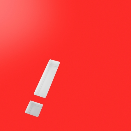 White exclamation mark on the red backgroundの写真素材