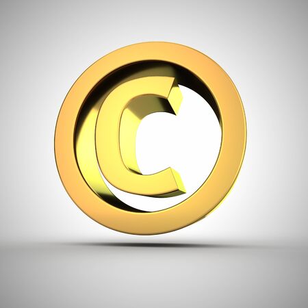 3d golden copyright symbol closeupの写真素材