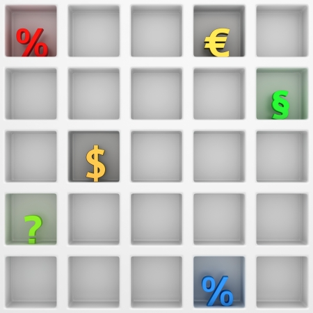 Multicolored financial and legal symbols in white frameの写真素材