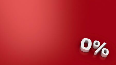 Symbol 0% on the red background, 3d computer graphic