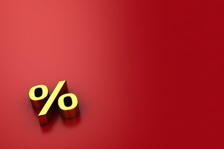 Golden percentage symbol on the red background with copy space for textの写真素材