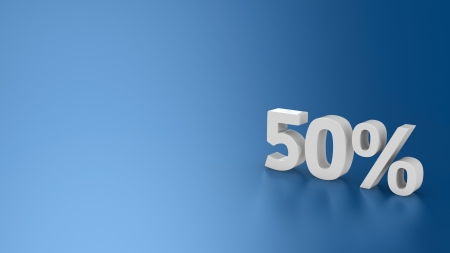Symbol 50% on the blue background, 3d computer graphicの写真素材
