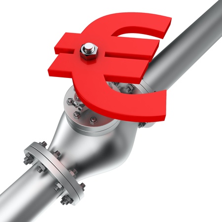 Euro valve on the pipeline, concept of energy crisisの写真素材