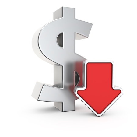Dollar currency symbol and icon of depreciationの写真素材