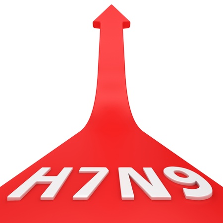 Red arrow with H7N9 moving upの写真素材