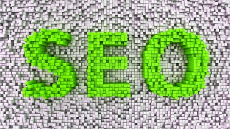 Word SEO made from matrix of green cubesの写真素材