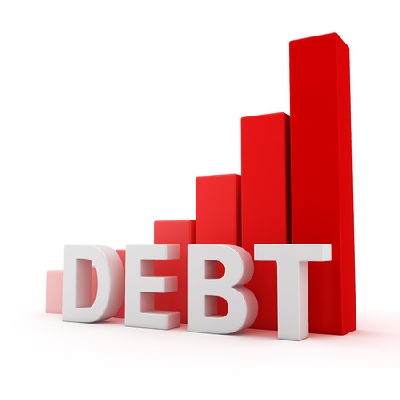 Growth bar graph of debt on whiteの写真素材