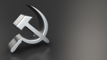 Metal socialism symbol on black background with copyspaceの写真素材