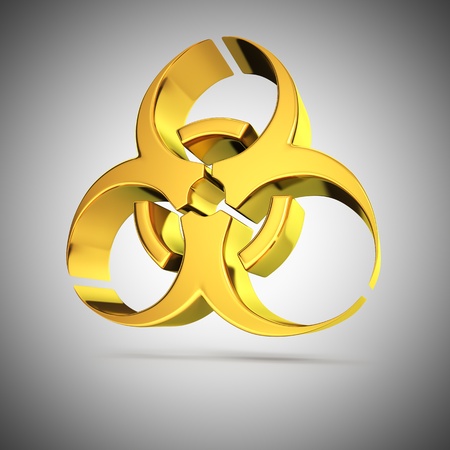 Golden shiny biohazard symbol on greyの写真素材