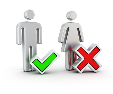 Symbols of a man and woman and checkmarksの写真素材