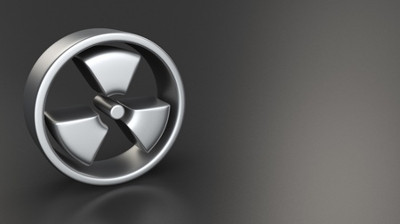 Metal radiation symbol on black background with copyspaceの写真素材