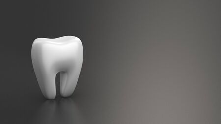 Single white tooth on black background with copyspace