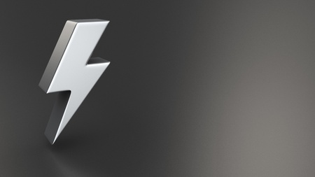 Electricity, power and energy symbol in the form of a lightning bolt or zig zag electrical discharge on a black to grey gradient background with copyspaceの写真素材