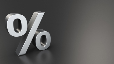 Metal percent sign on black background with copyspaceの写真素材
