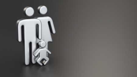 Metal symbol of a family on black background with copyspaceの写真素材