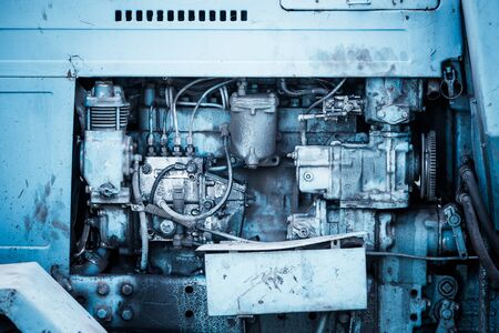 Close-up of an old tractor engineの写真素材