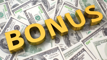 Word Bonus on the background of one hundred dollar billsの写真素材