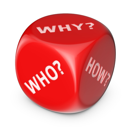 Questions concept. Big red dice with options.の写真素材